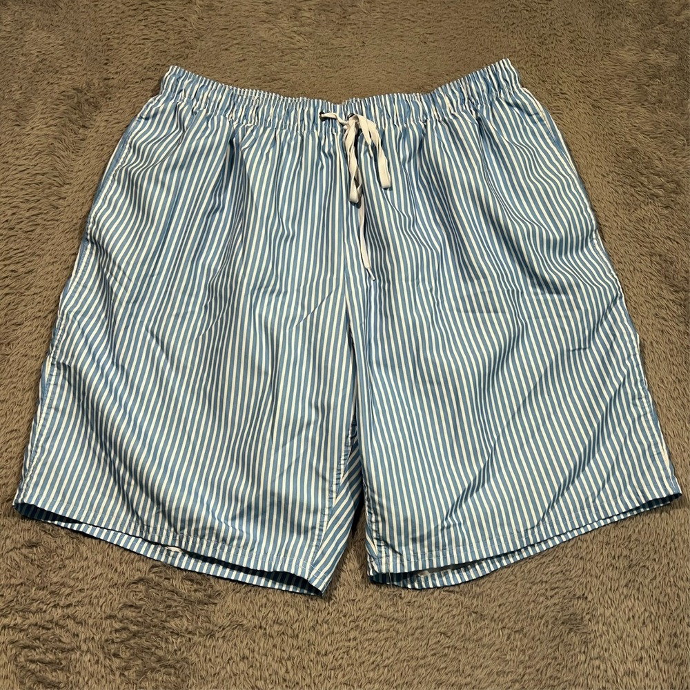 Outdoor Oasis Swim Trunks Striped Elastic Drawstring Blue White Mens 2XLT